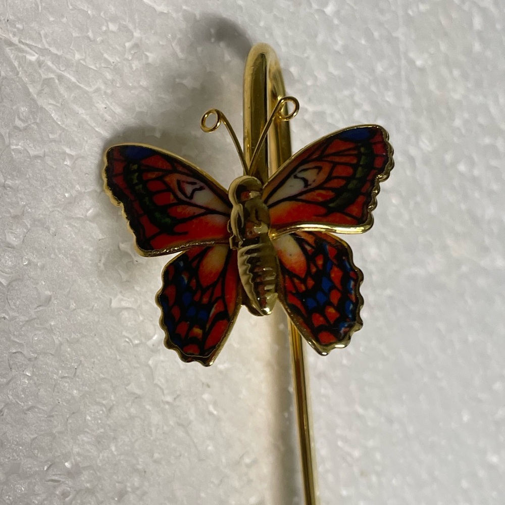 Gold-tone Butterfly BookMark:The butterfly is Red Blue Green Orange Yellow Black